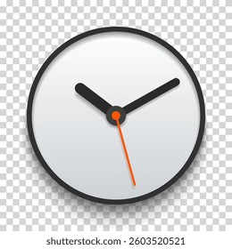 Creative light clock in realistic flat style, with arrow. Simple watch on transparent background. Time icon. Vector design element for you business project