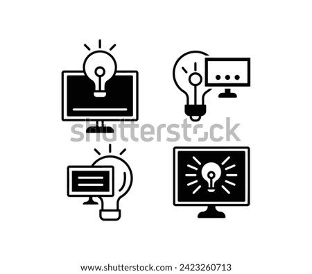 creative light lamp bulb ideas with computer monitor lcd digital icon set simple design black white collections  template 