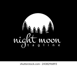 creative light moon and tree shadows logo design template