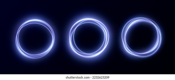 Creative light neon round frame png. Frame made of round luminous blue and pink lines. Design element for games, websites, postcards, light banners.