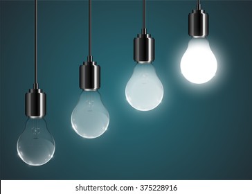 Creative lightbulb illustration on a blue background, vector