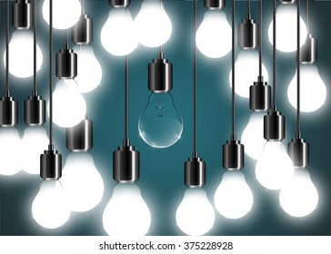 Creative lightbulb illustration on a blue background, vector