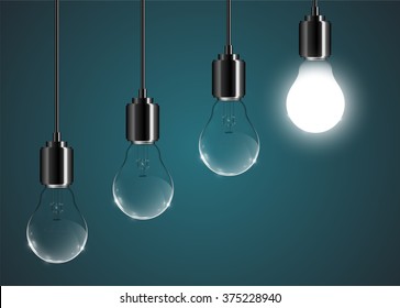 Creative lightbulb illustration on a blue background, vector