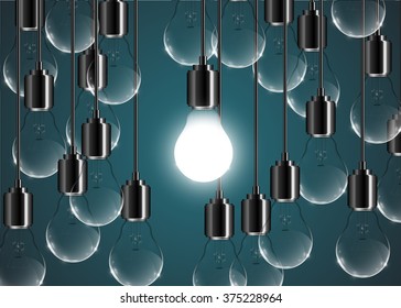 Creative lightbulb illustration on a blue background, vector