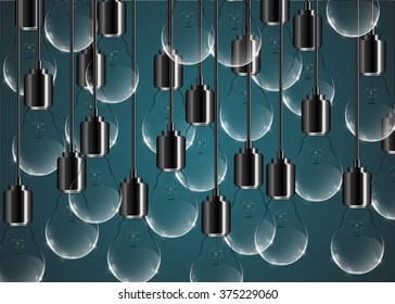 Creative lightbulb illustration on a blue background, vector