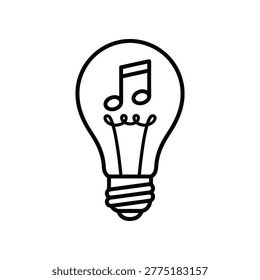 Creative lightbulb with musical notes inside glowing against a clean white background symbolizing inspiration and innovation in art music