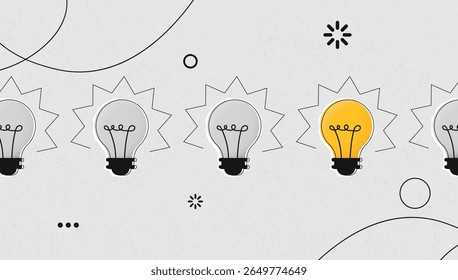 Creative Lightbulb Row Illustration — Halftone and Color Contrast Concept