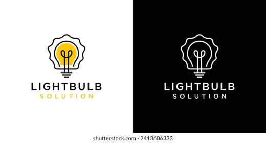 Creative Lightbulb Solution Logo. The Light is On, Lamp with Modern Linear Outline Style. Lightbulb Logo Icon Symbol Vector Design Template.