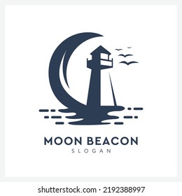 Creative lighthouse logo with moon view 