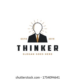 Creative Lighting bulb Head man thinker Logo vector template on white background