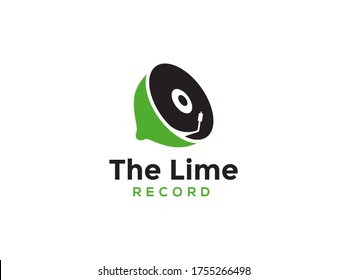 creative lime lemon fruit with disc recording logo design