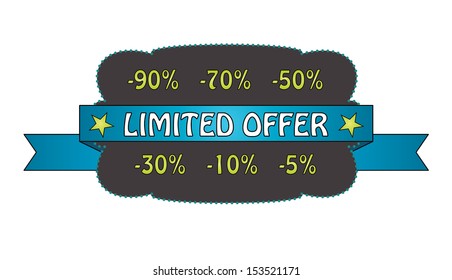 Creative Limited offer label with ribbon. Blue vintage style isolated easy to edit label. 