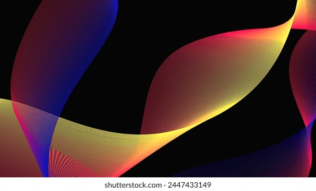 creative line art, abstract, colorful shiny waves with lines created using blend tool, vector, illustration, yellow, blue, orange, purple, pink, red, black 