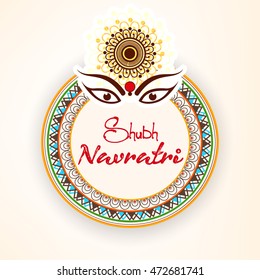 Creative Line Art based colorful Floral Frame with Maa Durga Face and Stylish text on the occassion of Shubh Navratri.