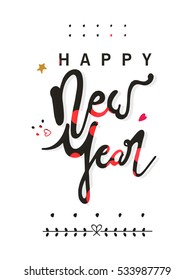 creative line art based vector illustration greeting card  for Happy new year celebration and happy holidays with calligraphy text and decoration 