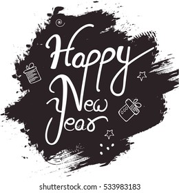 Creative line art based vintage Holiday Vector Illustration greeting card , With Lettering Composition of calligraphy font and Happy New Year Label On Painted Stain Background 