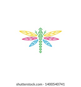 Creative line art dragonfly logo unusual pop color