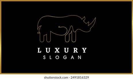 Creative Line art golden rhino monogram logo, Elegant gold color linear rhino logotype.
