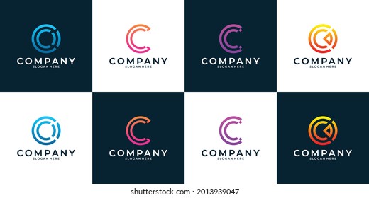 creative line art with gradient color letter c logo design template for your business