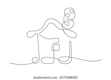 Creative line art of a house with a whimsical smoke cloud in minimalistic style