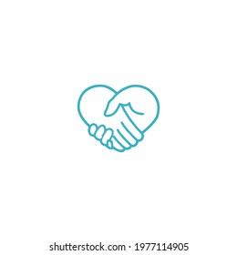 Creative line art illustration of two hands shaking to form a heart shape. This symbol represents trust, cooperation, unity, love, and community support. Ideal for non-profits, foundations, and corporate partnerships.