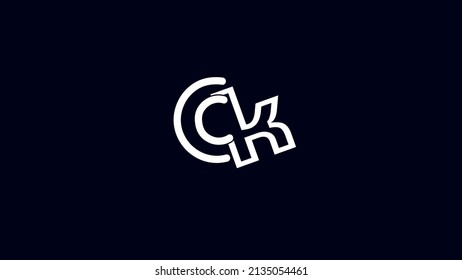 Creative Line art initial letter C K c k monogram logo design, Isolated on a dark navy blue background.