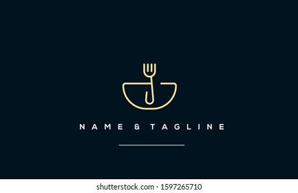 Creative line art logo of a bowl with a fork 