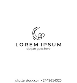 Creative line art logo of a crescent moon blending with a heart shape.