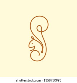 creative line art, monoline, outline squirrel or chipmunk logo design template. animal wildlife vector illustration