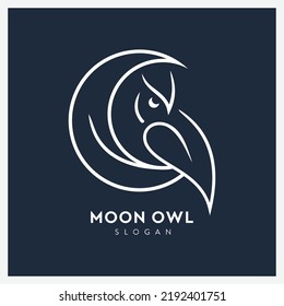 Logo de búho de línea creativa con luna 