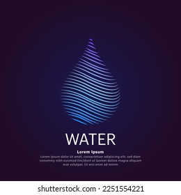 Creative line art water drop.Vector logo water drop color silhouette on a dark background. water droplet vector design - EPS 10