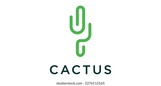 creative line cactus logo design icon vector illustration