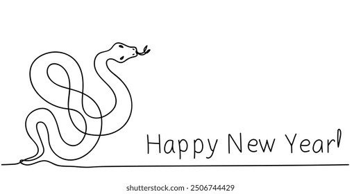 A creative line drawing of a snake wishing everyone a Happy New Year in a minimalist style