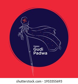 Creative line drawing vector design of Gudi Padwa Celebration (Lunar New Year) Hindu New Year celebrated across India.