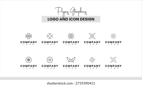 Coleção de design de ícone de logotipo geométrico de linha criativa