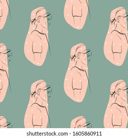 Creative line girl portrait, modern art, graphic black icon beauty
