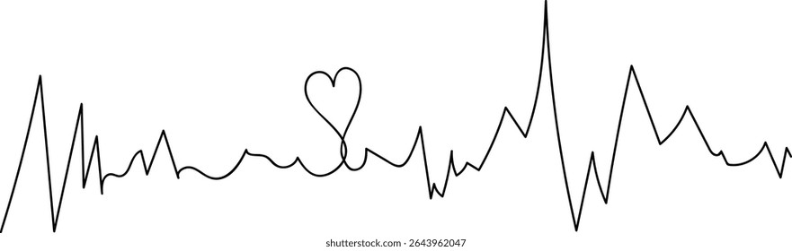 A creative line graph design featuring a prominent heart shape in the center, symbolizing love in data analytics.