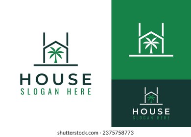 Creative Line H for House Home Property with Palm Coconut Tree Logo Design Branding Template