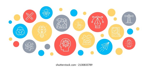 Creative line icons banner template. Innovation, startup, artwork, project, idea vector illustration for mobile app, web banner header.