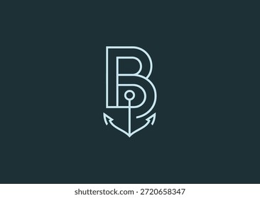 Um logotipo de linha criativa combinando a letra B com uma forma de âncora, expressando a identidade da marca, estabilidade e caráter náutico