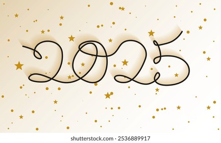 Kreative Linie Stil 2025 Beschriftung Neujahr Banner Vektor, Minimalistische trendige Hintergrund für Branding, Banner, Abdeckung, Karte. Heller Weihnachtsglitzer. Handgeschriebene 2025 Neujahrsgrüße auf Weiß