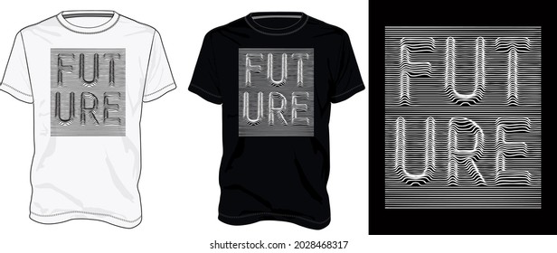 Creative line Text waving Future. Typography t shirt chest print design Isolated on white, Black template view. Calligraphy Vector illustration Ready to print for Apparel print on demand business.