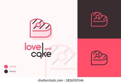 Creative line vector logo love and cake for sweets, cake shop, boutique, company, bakery, cafe