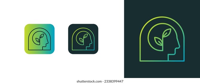 Plantilla vectorial de diseño del logotipo de cerebro lineal creativo. Ilustración Logo del cerebro que formó la silueta de hoja, concepto de diseño del logo del cerebro de la naturaleza. Diseño de logotipo simple cerebro de hoja Inspiración minimalista de arte