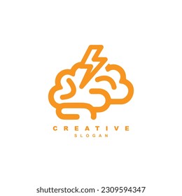 Creative linear brainstorm logo design. Brain thunder logo vector