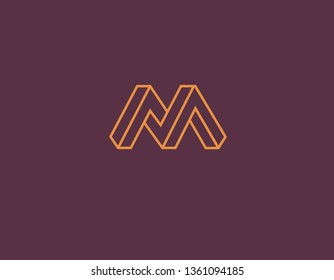 Creative linear geometric logo letter M illusion.