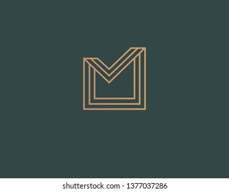 Creative linear gold logo letter M