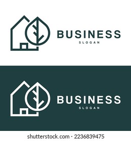 Creative linear house with leaf logo design vector