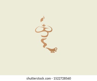 Creative linear logo gold color genie and lamp