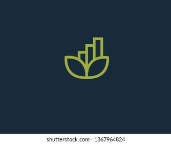 Creative linear logo icon plant flower and business graph